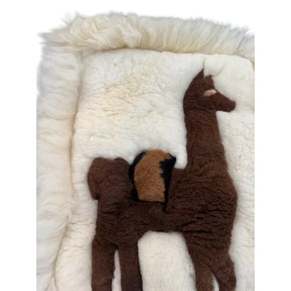 Alpaca Wool Handmade Wall Hanging 22"x16" Brown & White Accent - Picture 6 of 8